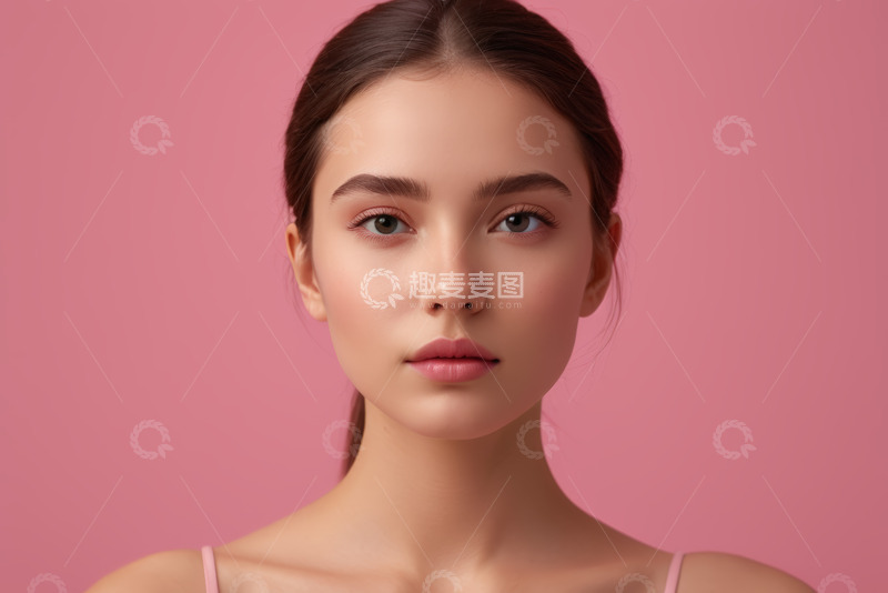 高清大图下载【趣麦麦图】年轻女子粉色背景人物肖像