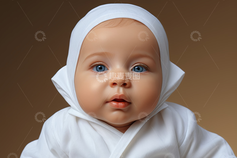 高清大图下载【趣麦麦图】头戴白色头巾的婴儿特写