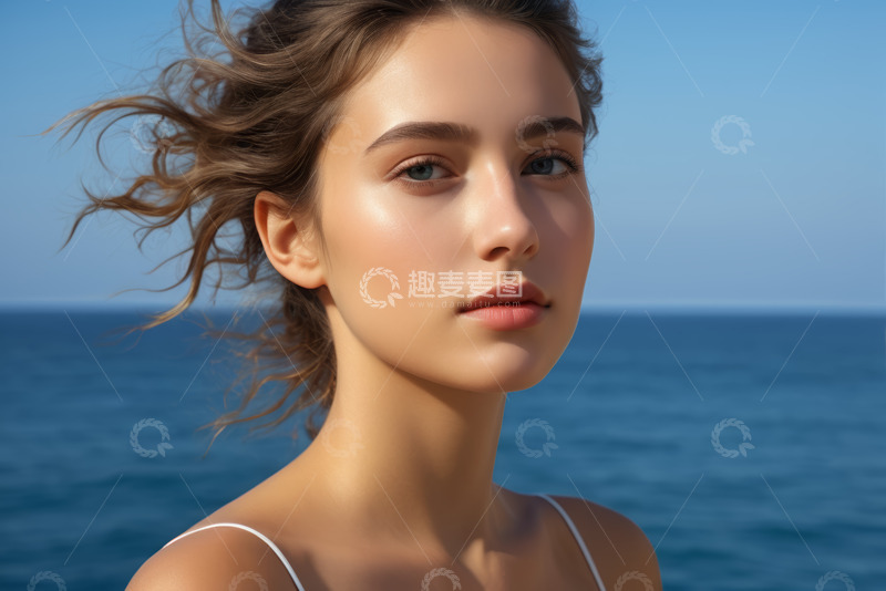 高清大图下载【趣麦麦图】海边女子特写