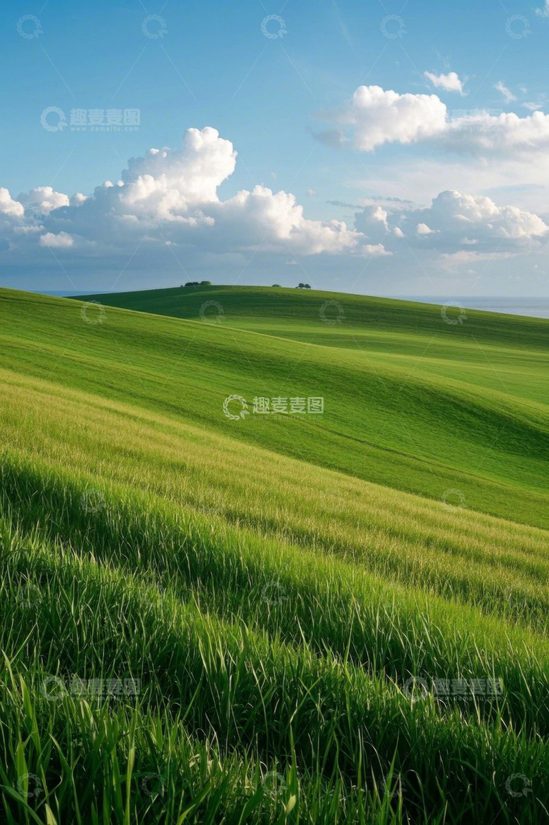 高清大图下载【趣麦麦图】绿色田野与蓝天白云风景