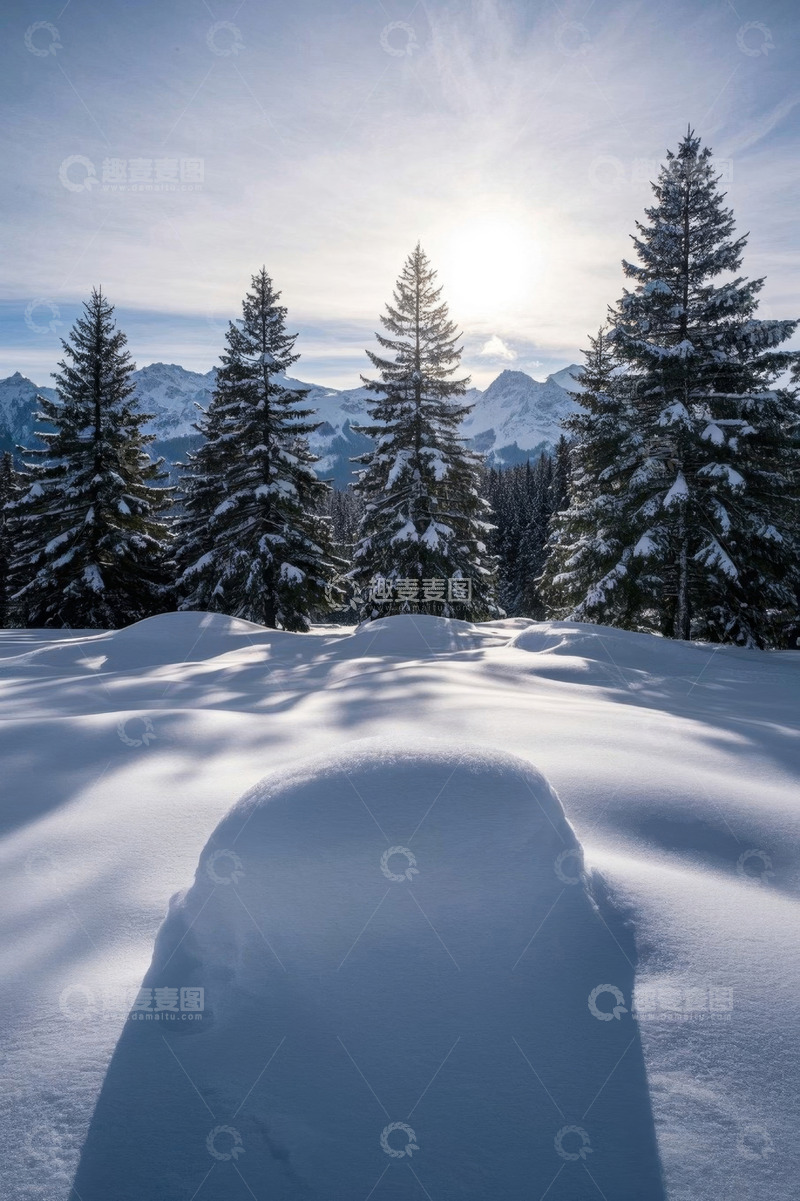 高清大图下载【趣麦麦图】冬日雪山森林雪景风光