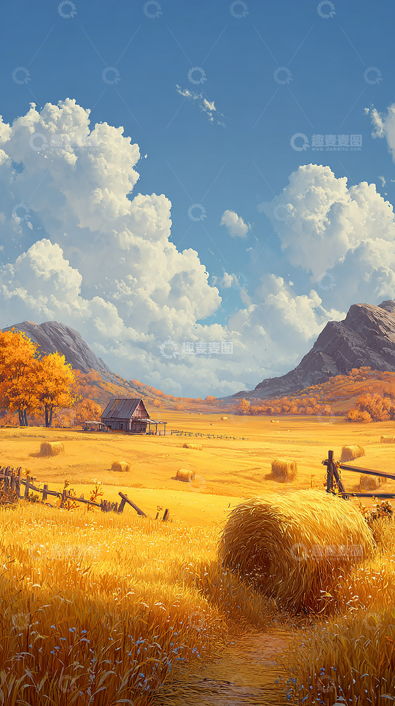 高清大图下载【趣麦麦图】金色麦田与山丘