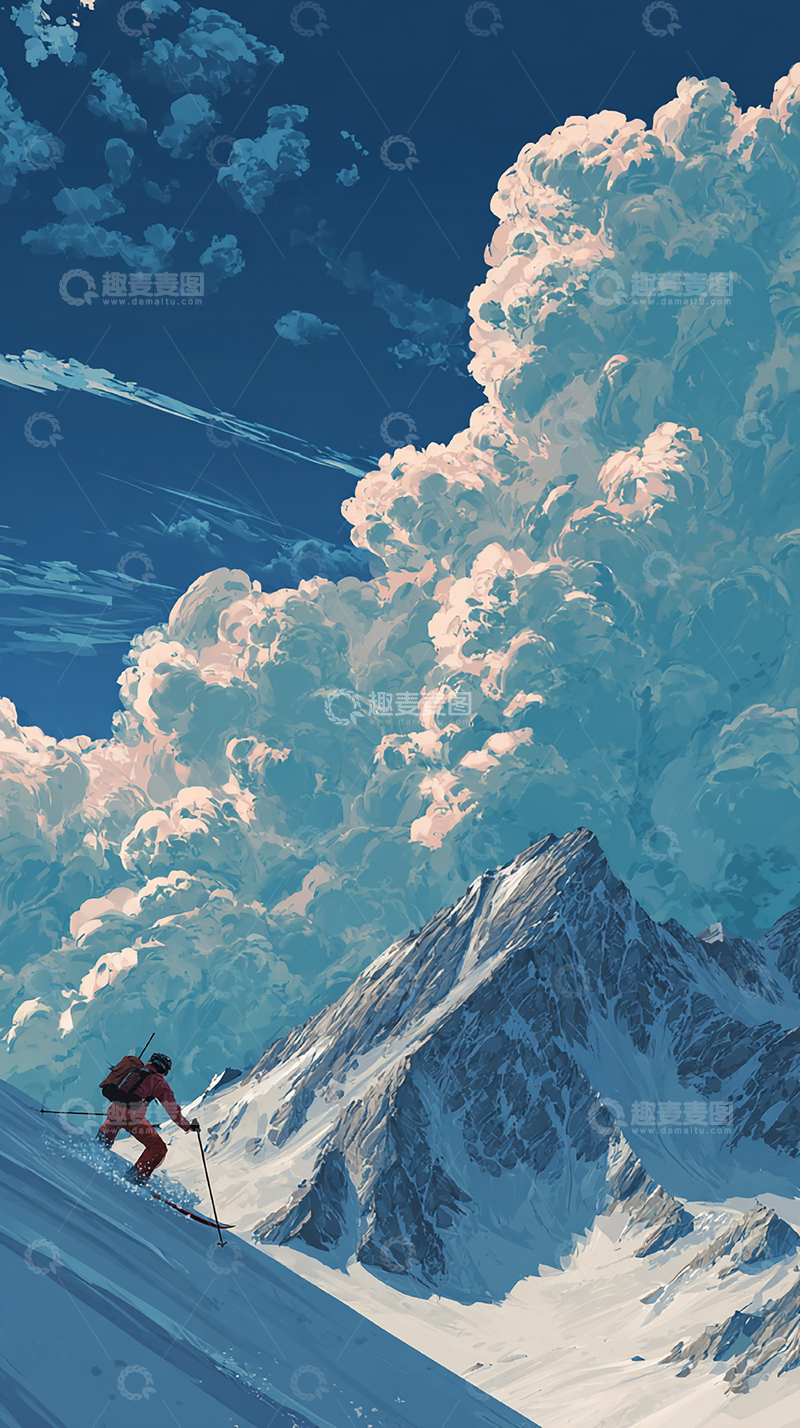 高清大图下载【趣麦麦图】高山滑雪者挑战极限