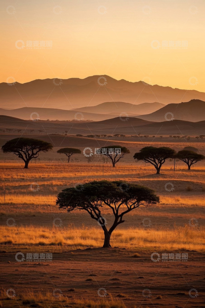 高清大图下载【趣麦麦图】非洲草原日落时分景观
