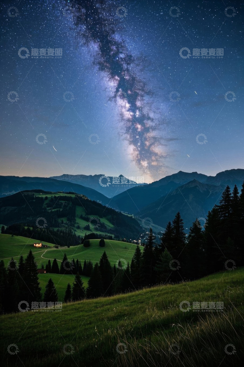 高清大图下载【趣麦麦图】山间星空夜景