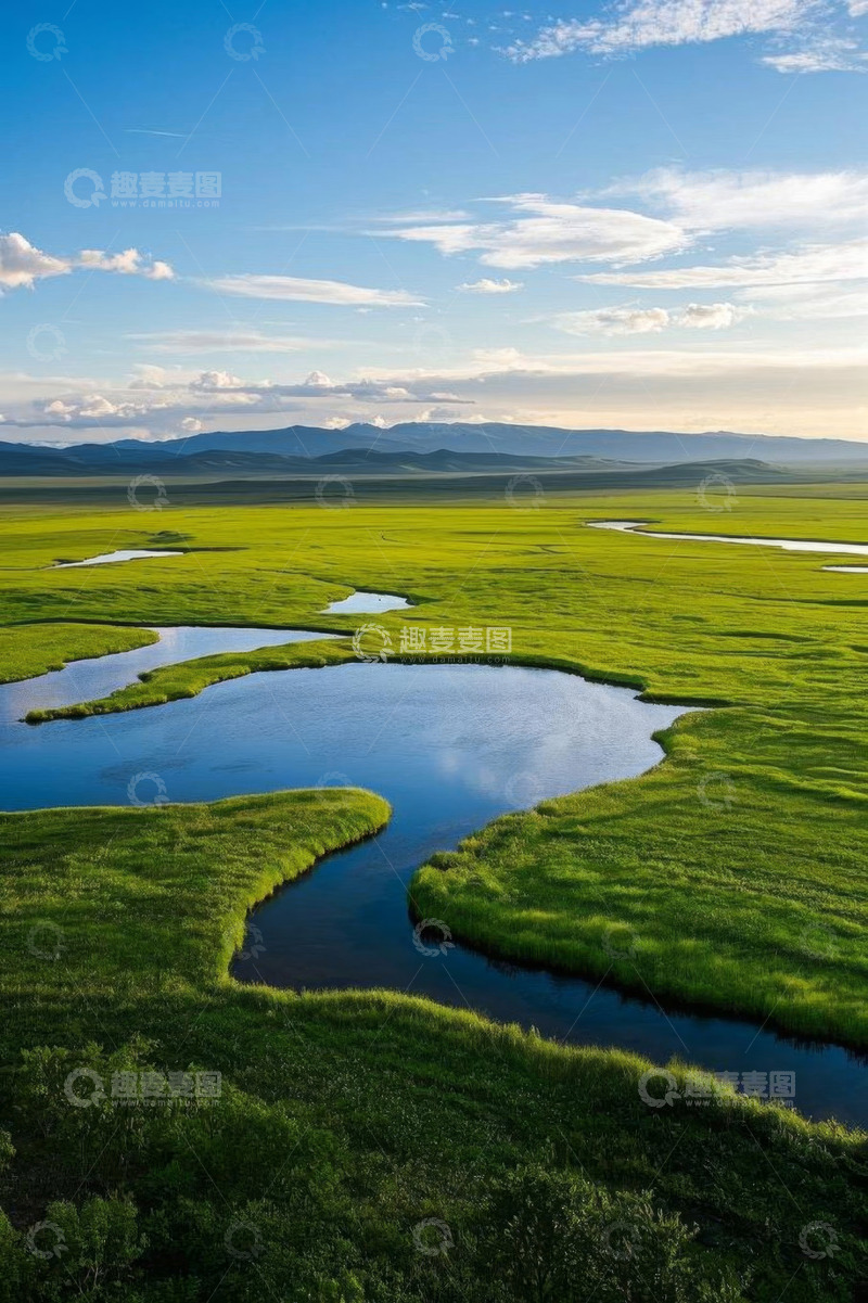 高清大图下载【趣麦麦图】草原河流自然风光全景