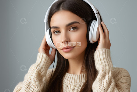 戴耳机的女性半身像