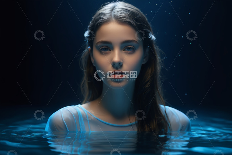 高清大图下载【趣麦麦图】水中年轻女孩肖像特写