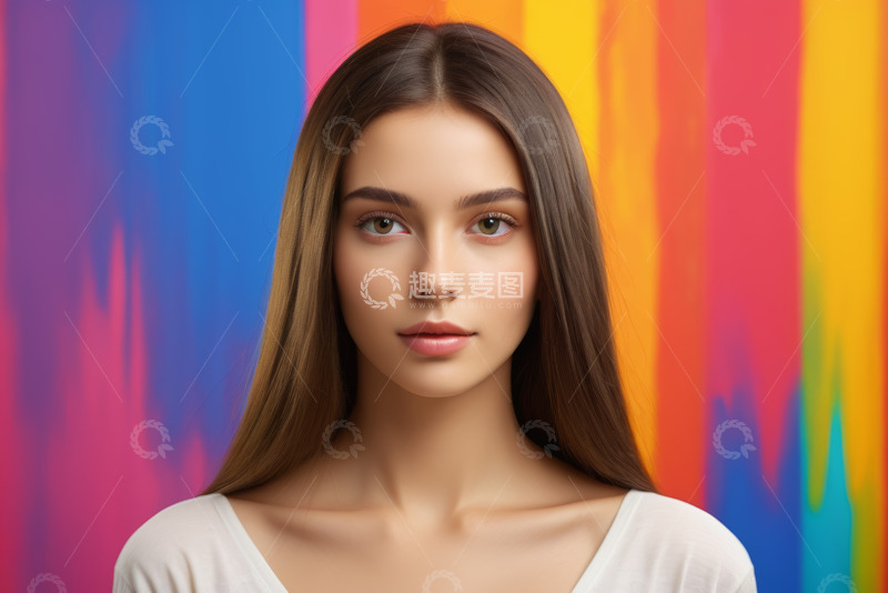 高清大图下载【趣麦麦图】美丽女孩彩色背景前肖像特写