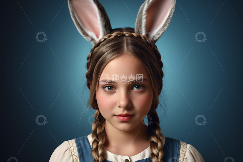 高清大图下载【趣麦麦图】戴兔耳朵发箍的女孩肖像