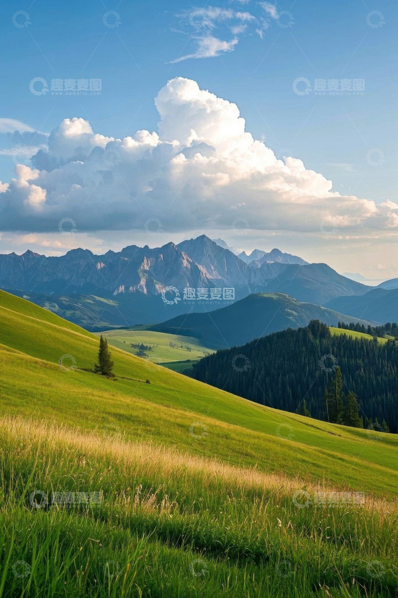 高清大图下载【趣麦麦图】草原山丘与远处山脉风景