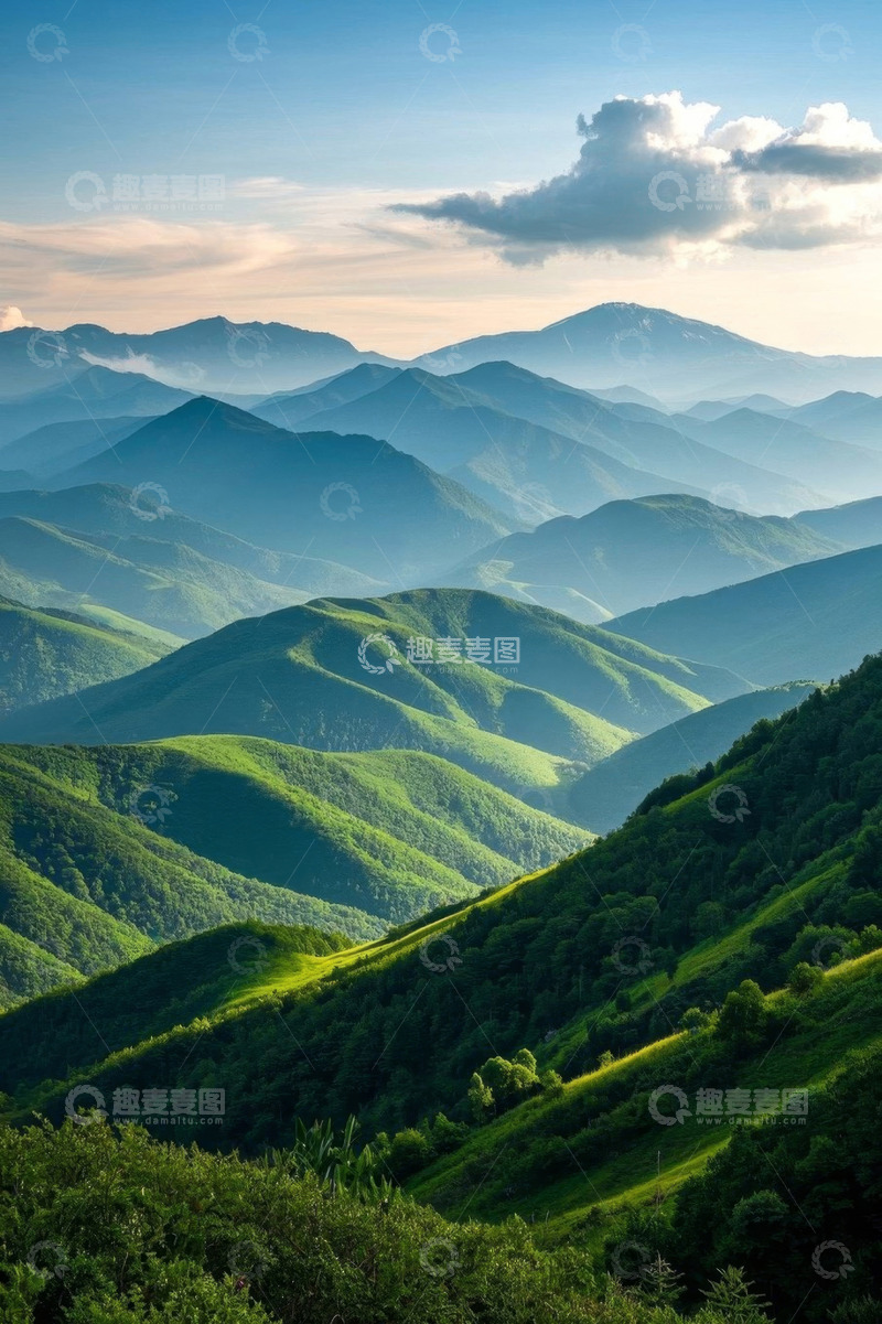 高清大图下载【趣麦麦图】连绵青山与蓝天白云景观
