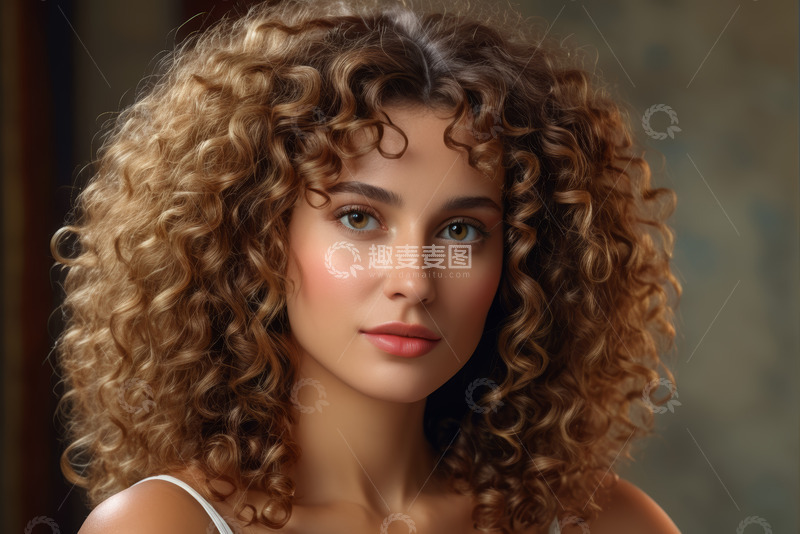 高清大图下载【趣麦麦图】卷发女性面部特写肖像