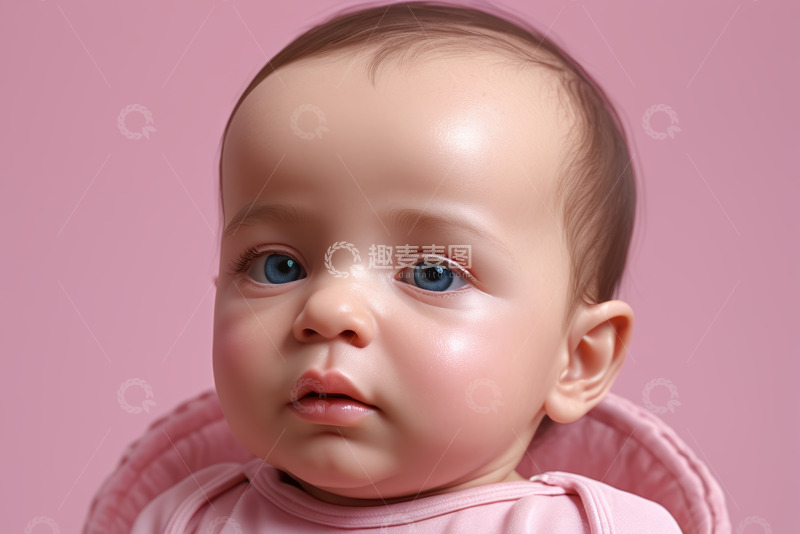高清大图下载【趣麦麦图】粉色背景前的可爱婴儿特写
