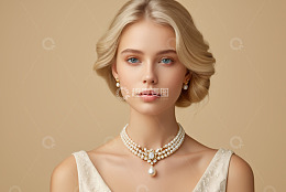 佩戴珍珠首饰的金发女子