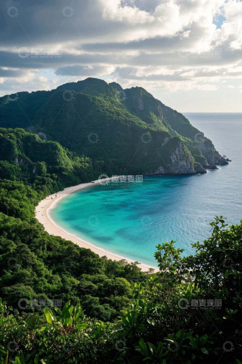 高清大图下载【趣麦麦图】热带海滩与青山海景