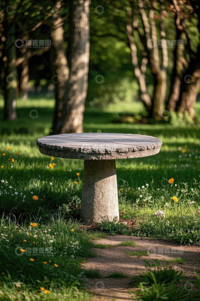 高清大图下载【趣麦麦图】公园草地中的石桌景观