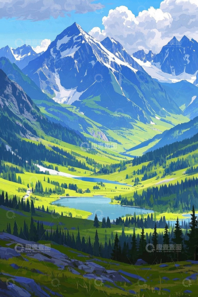 高清大图下载【趣麦麦图】高山湖泊森林自然风光