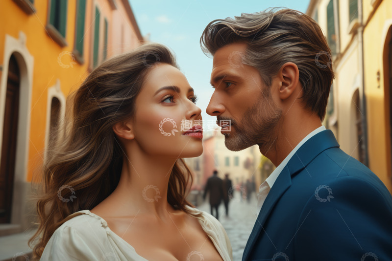 高清大图下载【趣麦麦图】街道上情侣深情对视