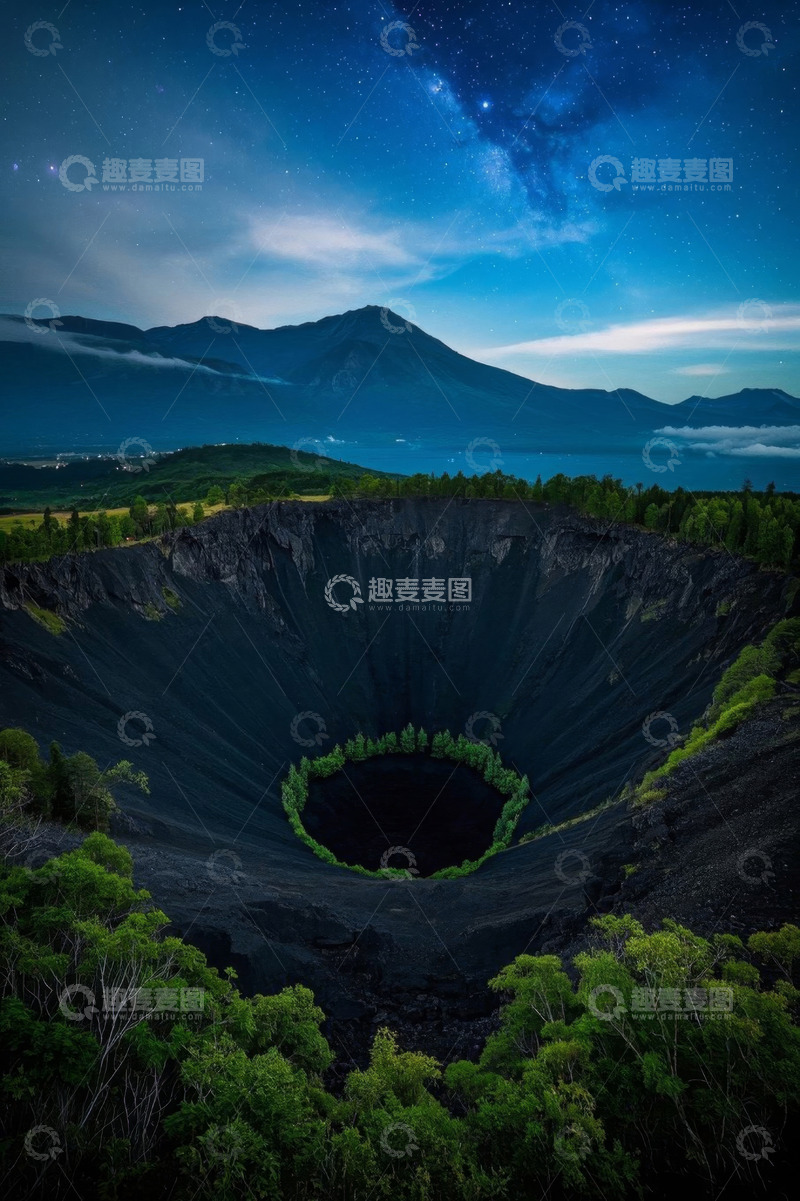 高清大图下载【趣麦麦图】星空下的火山口自然风光