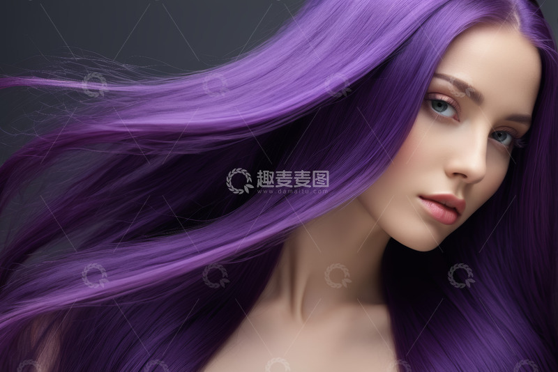 高清大图下载【趣麦麦图】紫色长发女性特写