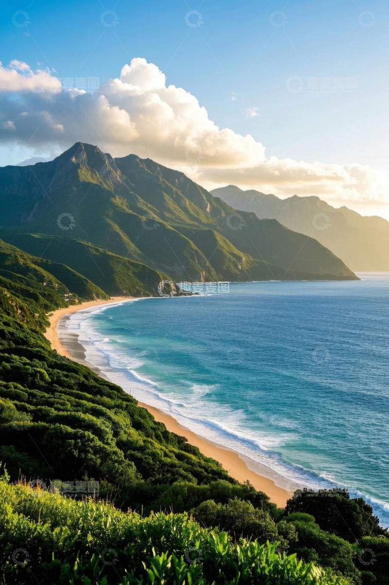高清大图下载【趣麦麦图】海岸边青山碧海自然景观