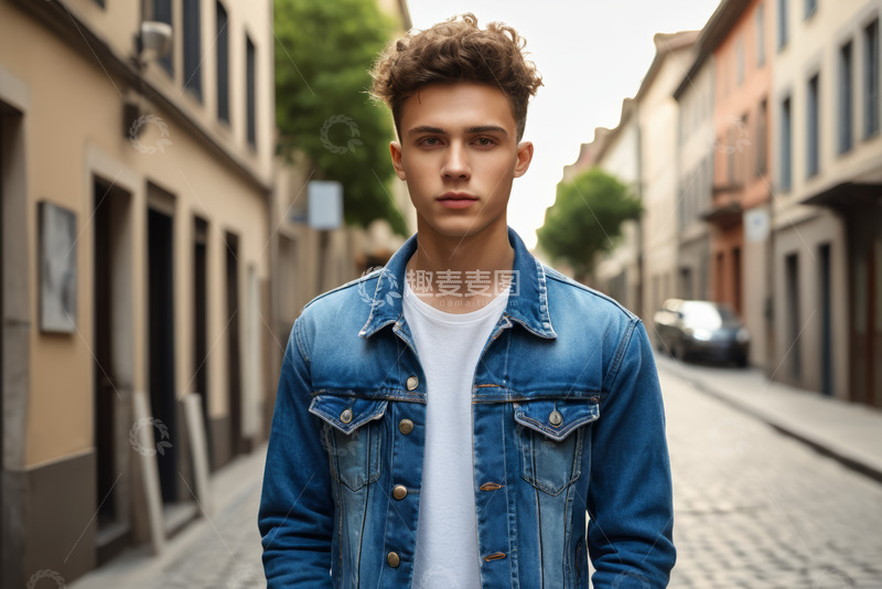 高清大图下载【趣麦麦图】街道上穿着牛仔外套的男子