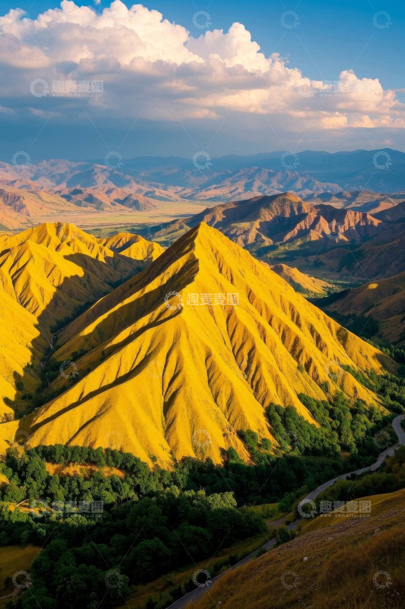 高清大图下载【趣麦麦图】金黄山脉自然风光全景