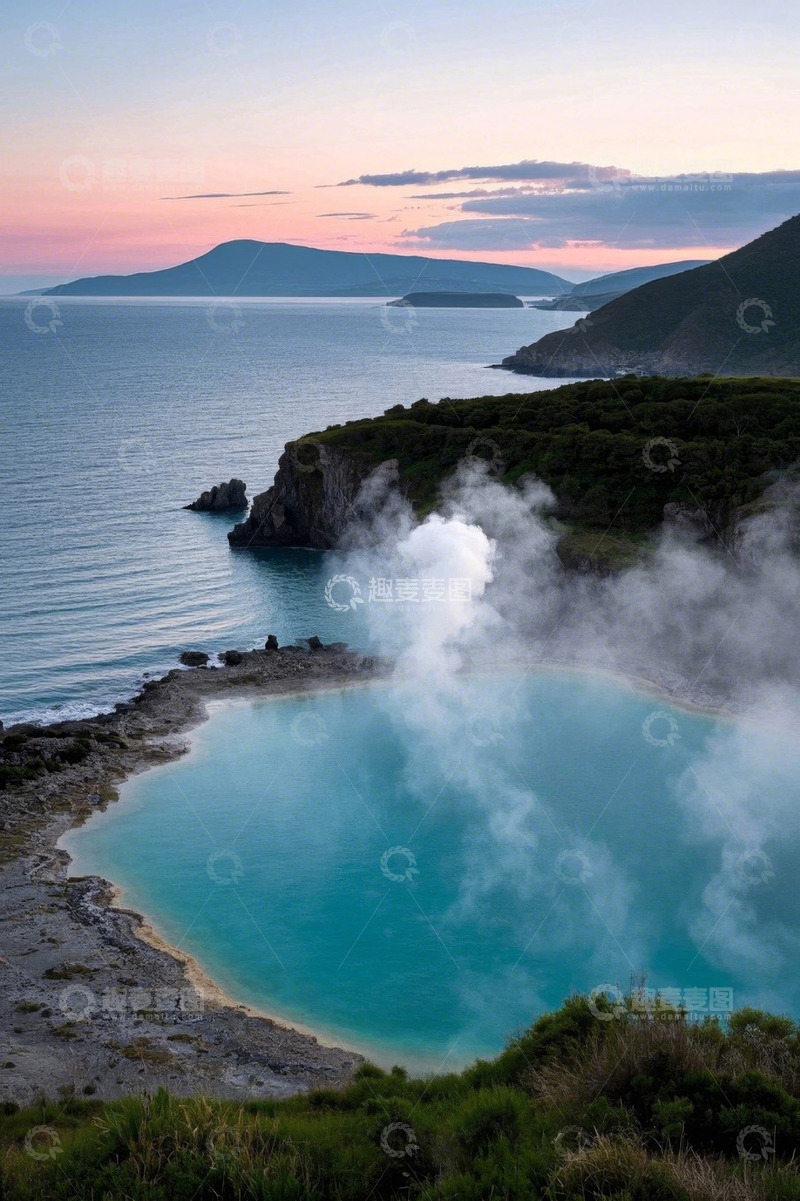 高清大图下载【趣麦麦图】海边蓝绿色热泉自然风光