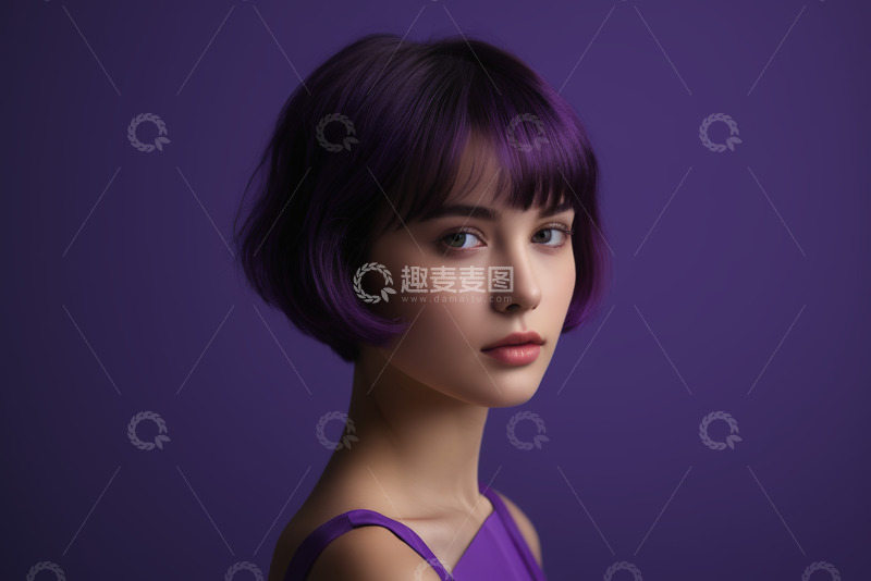 高清大图下载【趣麦麦图】紫色短发女性肖像