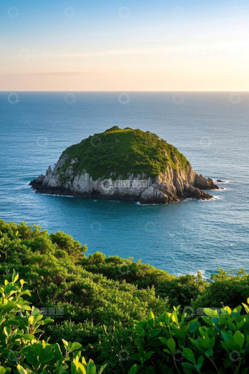 高清大图下载【趣麦麦图】海上孤岛与岸边绿植景观