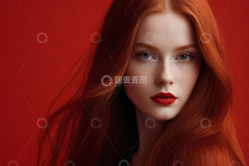 高清大图下载【趣麦麦图】红发女子面部特写