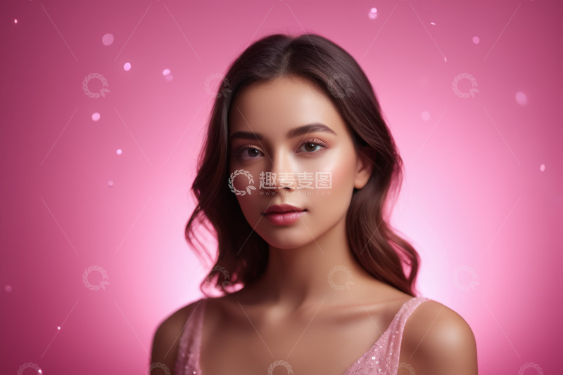 高清大图下载【趣麦麦图】粉背景前的女性人像