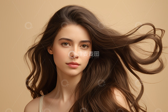 年轻女性长发飘逸肖像