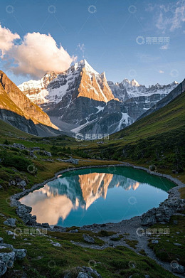 山间湖泊与雪山自然景观
