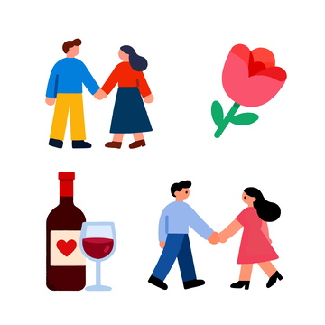 扁平风格浪漫情侣插画素材
