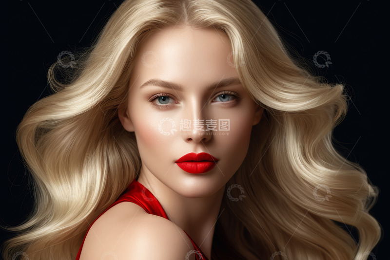高清大图下载【趣麦麦图】金发女子红唇特写