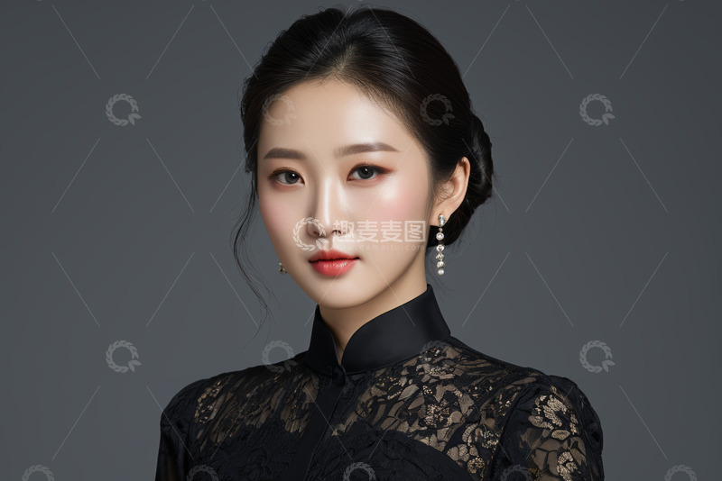 高清大图下载【趣麦麦图】身着旗袍的女性肖像