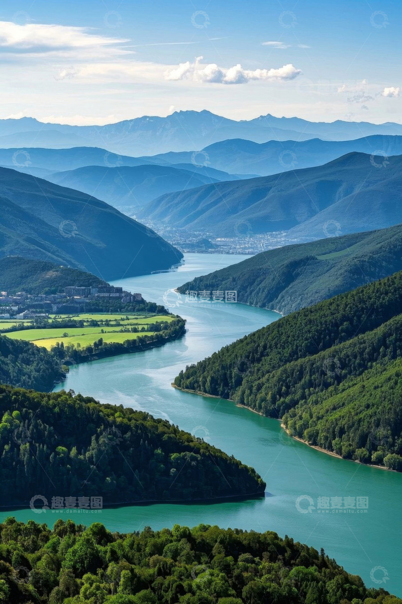 高清大图下载【趣麦麦图】山间河流自然风光全景
