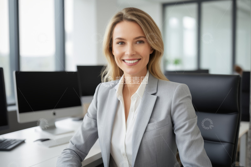 高清大图下载【趣麦麦图】办公室中微笑的女商人