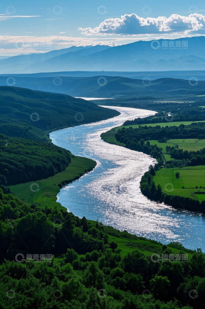 高清大图下载【趣麦麦图】河谷山林自然风光全景