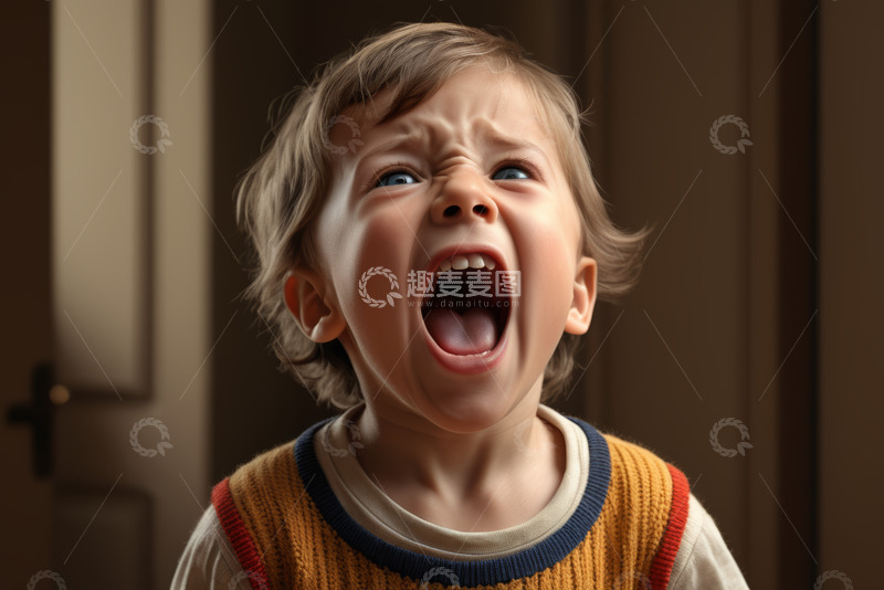 高清大图下载【趣麦麦图】张嘴大喊的小男孩特写