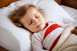 小孩床上安静睡觉画面