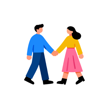 卡通情侣牵手漫步插画素材