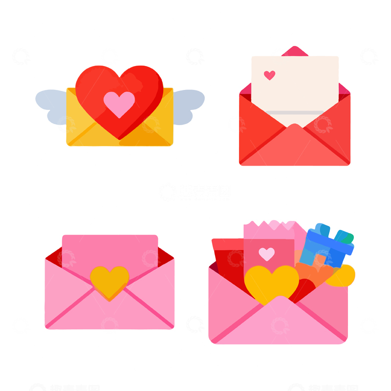 源文件下载【趣麦麦图】卡通风格情书浪漫信封插画