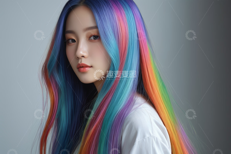 高清大图下载【趣麦麦图】彩虹发色年轻女性肖像