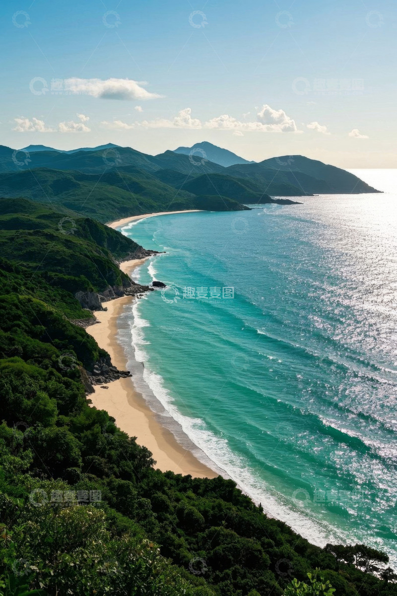高清大图下载【趣麦麦图】山海间的海滩全景