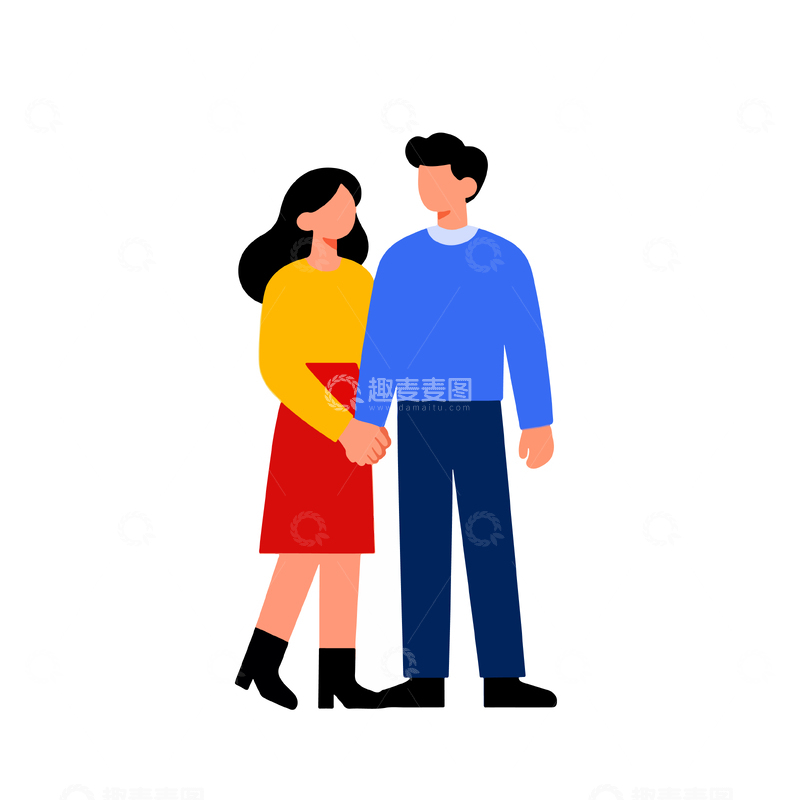 源文件下载【趣麦麦图】简约风情侣形象插画设计元素