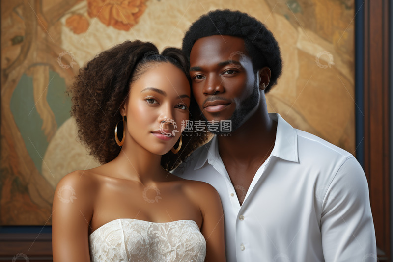 高清大图下载【趣麦麦图】非洲裔情侣亲密肖像