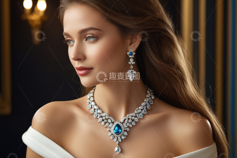 高清大图下载【趣麦麦图】佩戴珠宝首饰的女性侧颜